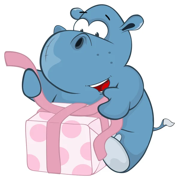 Schattig Hippo met doos van de Gift — Stockvector