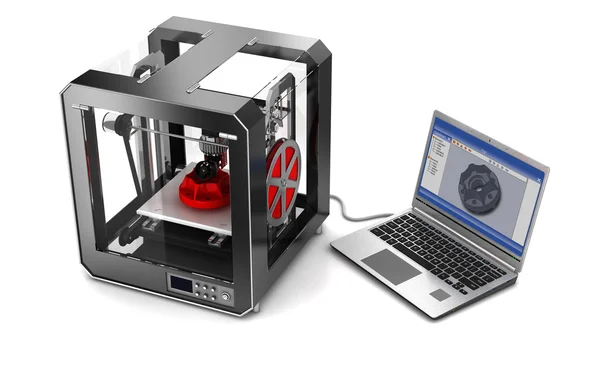 3D-printer en laptop. Geïsoleerd op wit — Stockfoto