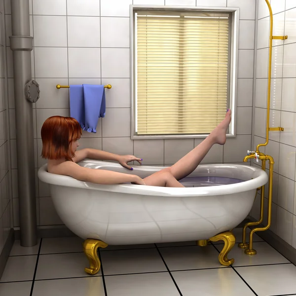 Jong meisje in de badkamer. — Stockfoto