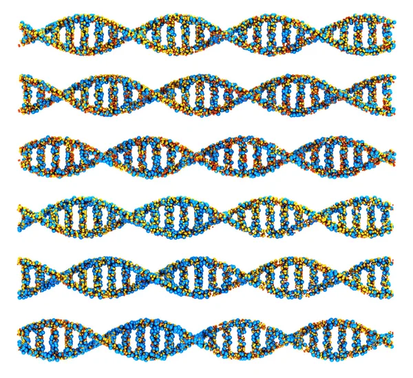 Hélice de DNA abstrata. Ilustração 3d. Conjunto de várias personificações — Fotografia de Stock