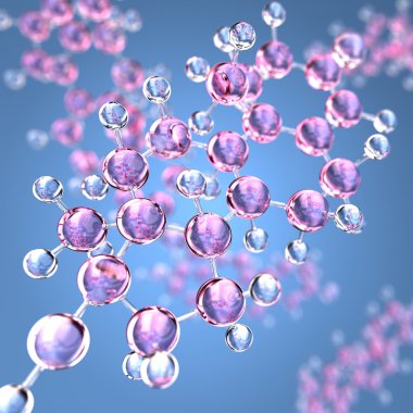 Testosteron molekül üzerinde mavi bir arka plan şeffaf modeli. 3D çizim