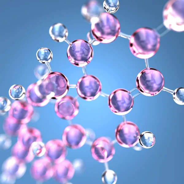 Modelo transparente de molécula de testosterona sobre un fondo azul. ilustración 3d — Foto de Stock
