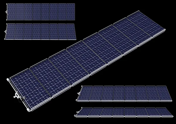 Sonnenkollektoren eingestellt. isoliert auf schwarz — Stockfoto