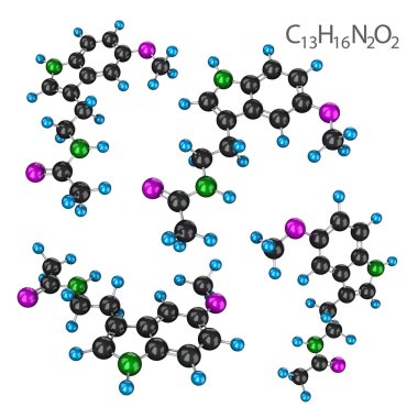 Melatonin molekül. Küme üzerinde beyaz izole