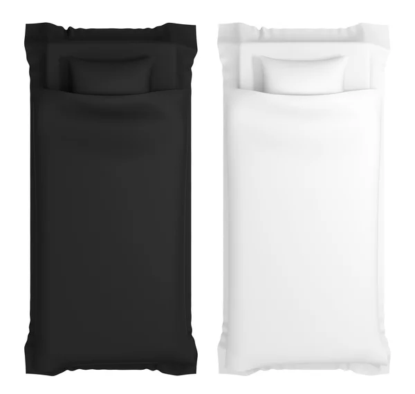 Two beds with white and black linen — Stock Photo, Image