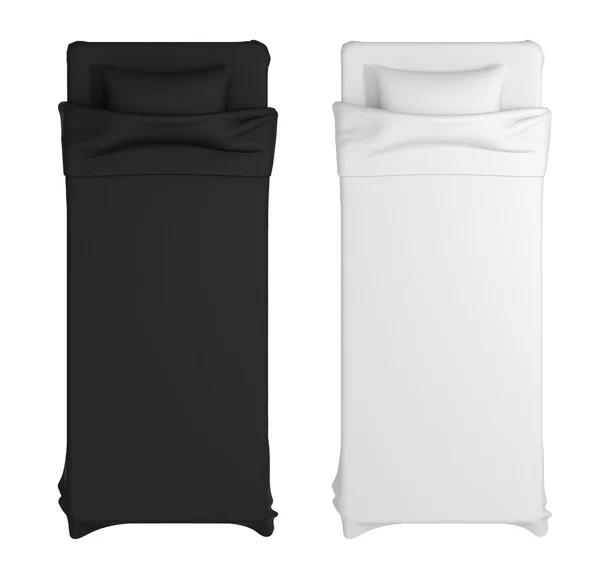 Two beds with white linens and black — Stock Photo, Image