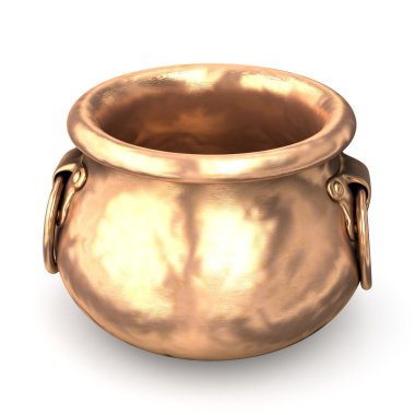 Kulplu bakır kap. Beyaz izole.