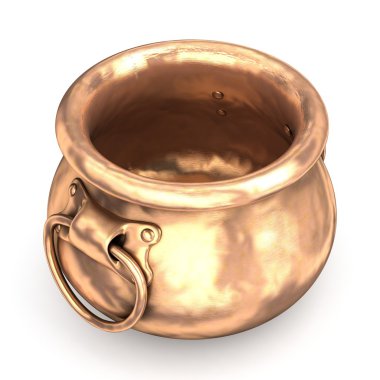 Kulplu bakır kap. Beyaz izole.