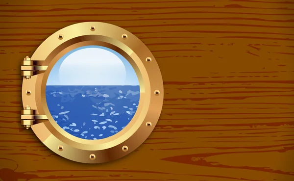 Porthole no fundo de madeira —  Vetores de Stock