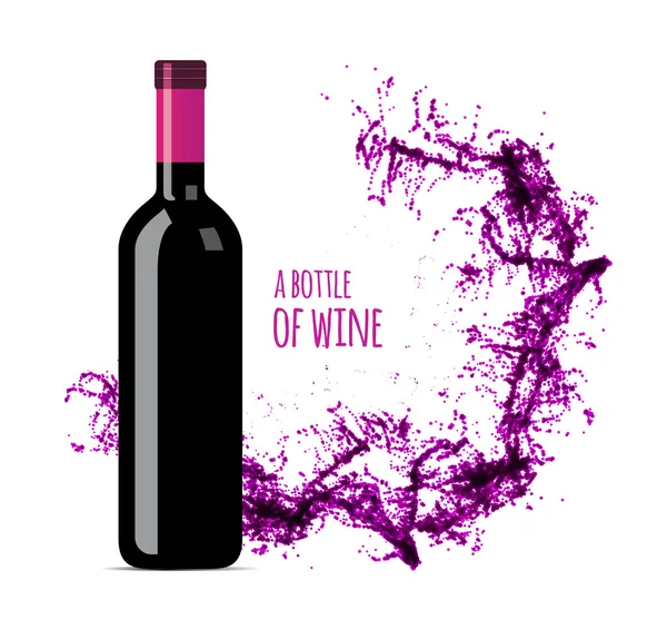 Rode wijn plons met fles — Stockvector