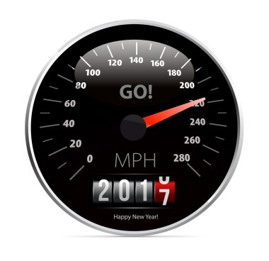 Takvim 2017 yılında hız göstergesi araba.