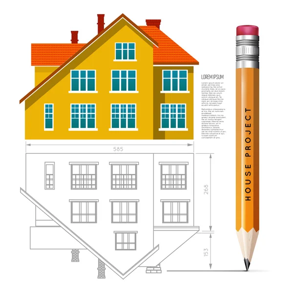 House icon and drawing with a pencil — Stock Vector