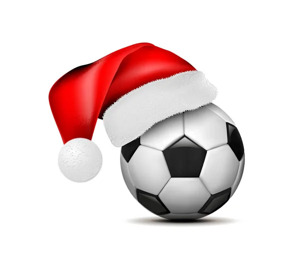 Voetbal Met Kerstmuts Voetbal Vector Illustratie Geïsoleerd Witte Achtergrond — Stockvector