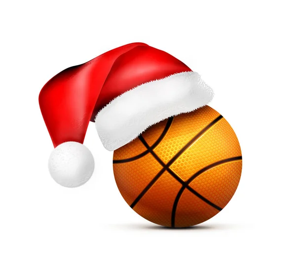 Balle Basket Avec Chapeau Père Noël Illustration Isolée Sur Fond — Photo