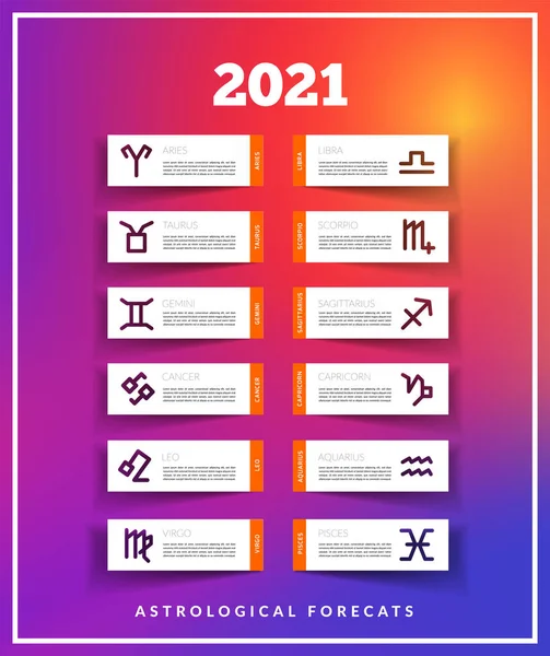 Astrological Forecast 2021 Vector Illustration Modern Trending Gradient Background Desenho — Vetor de Stock
