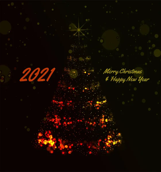 2021 Christmas Tree Background Illustration Christmas Lights Dark Background — Stock Photo, Image