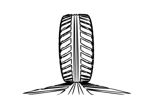 Автомобільна шина зі слідами шин на білому тлі. Мальована вручну конструкція — стокове фото