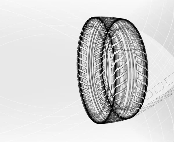 Car tire with tire marks on a light grey background. blueprint illustration — Stock Photo, Image