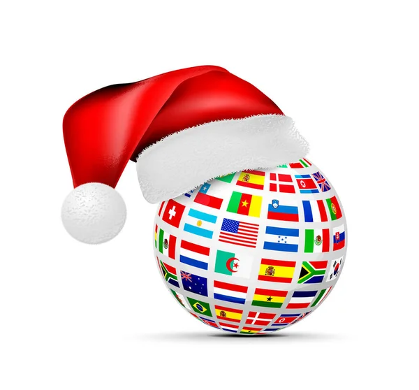 Une Sphère Drapeaux Nationaux Dans Une Casquette Santa Claus Concept — Image vectorielle