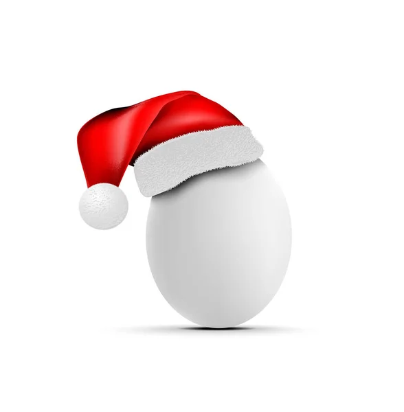 Noel Baba Şapkalı Tavuk Devekuşu Yumurtası Beyaz Arkaplanda Vektör Illüstrasyonu — Stok Vektör
