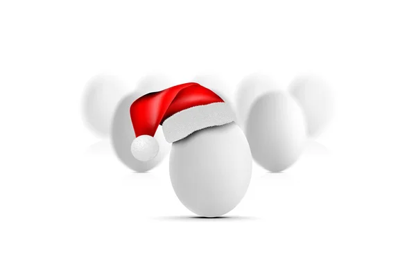 Chicken Ostrich Eggs Santa Claus Hat Vector Illustration White Background — Stock Vector