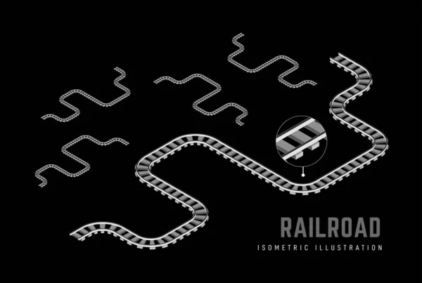Railway Isomteric Vector Illustration Black Background — Stock Vector