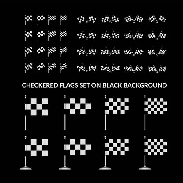 Checkered Racing Flagga Vektor Set Illustration Svart Bakgrund — Stock vektor