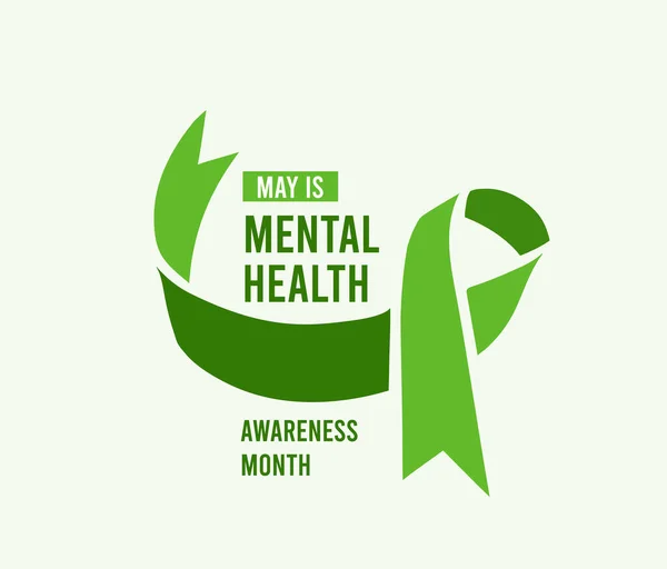 Mental Health Awareness Month Vector Illustration Green Ribbon — Archivo Imágenes Vectoriales