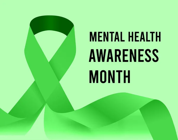 Mental Health Awareness Month Vector Illustration Green Ribbon — Archivo Imágenes Vectoriales