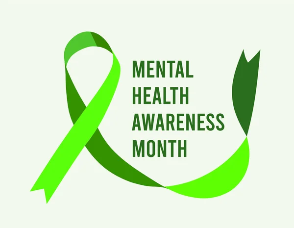 Mental Health Awareness Month Vector Illustration Green Ribbon — Archivo Imágenes Vectoriales