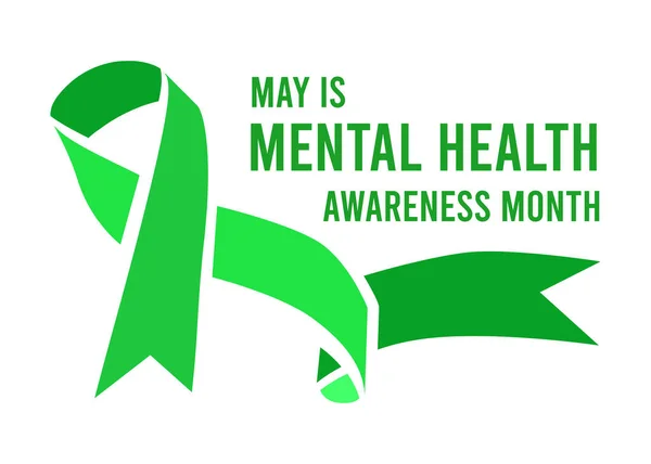 Mental Health Awareness Month Vector Illustration Green Ribbon — Archivo Imágenes Vectoriales