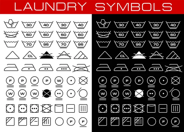 Simboli Lavanderia Icone Set Vettoriale Illustrazione Sfondo Bianco — Vettoriale Stock