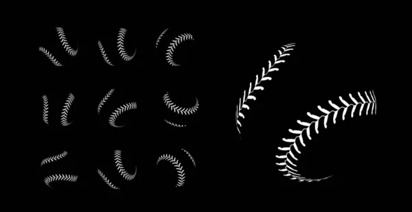 Baseball Schnürung Auf Schwarzem Hintergrund Vektorsatz — Stockvektor