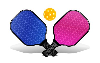 Topu ve raketi olan bir Pickleball. Beyaz arkaplanda vektör illüstrasyonu