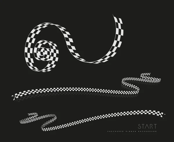 Bandera Carreras Cuadros Cinta Ilustración Conjunto Vectorial Sobre Fondo Negro — Vector de stock