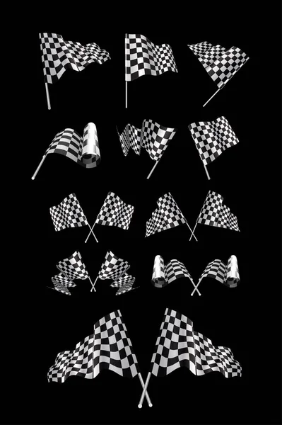 Checkered Flaggor Vektor Set Illustration Svart Bakgrund — Stock vektor