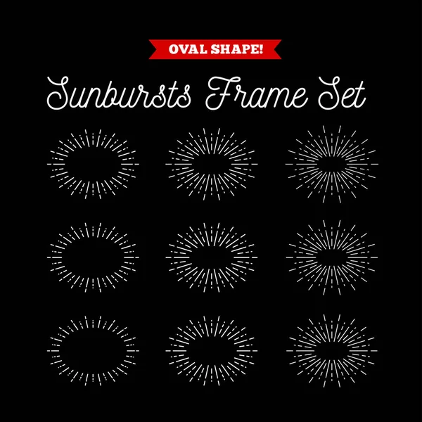 Sunbursts Frame Set Oval Shape Vector Illustration Black — Stock Vector