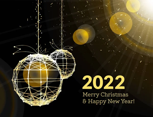 Bolas Navidad 2022 Año Nuevo Cintas Doradas Luminosas Estilo Art —  Fotos de Stock