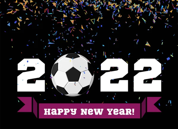 Feliz Año Nuevo 2022 Con Pelota Fútbol Confeti Fondo Ilustración —  Fotos de Stock