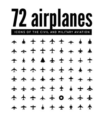 72 vector icons of airplanes clipart