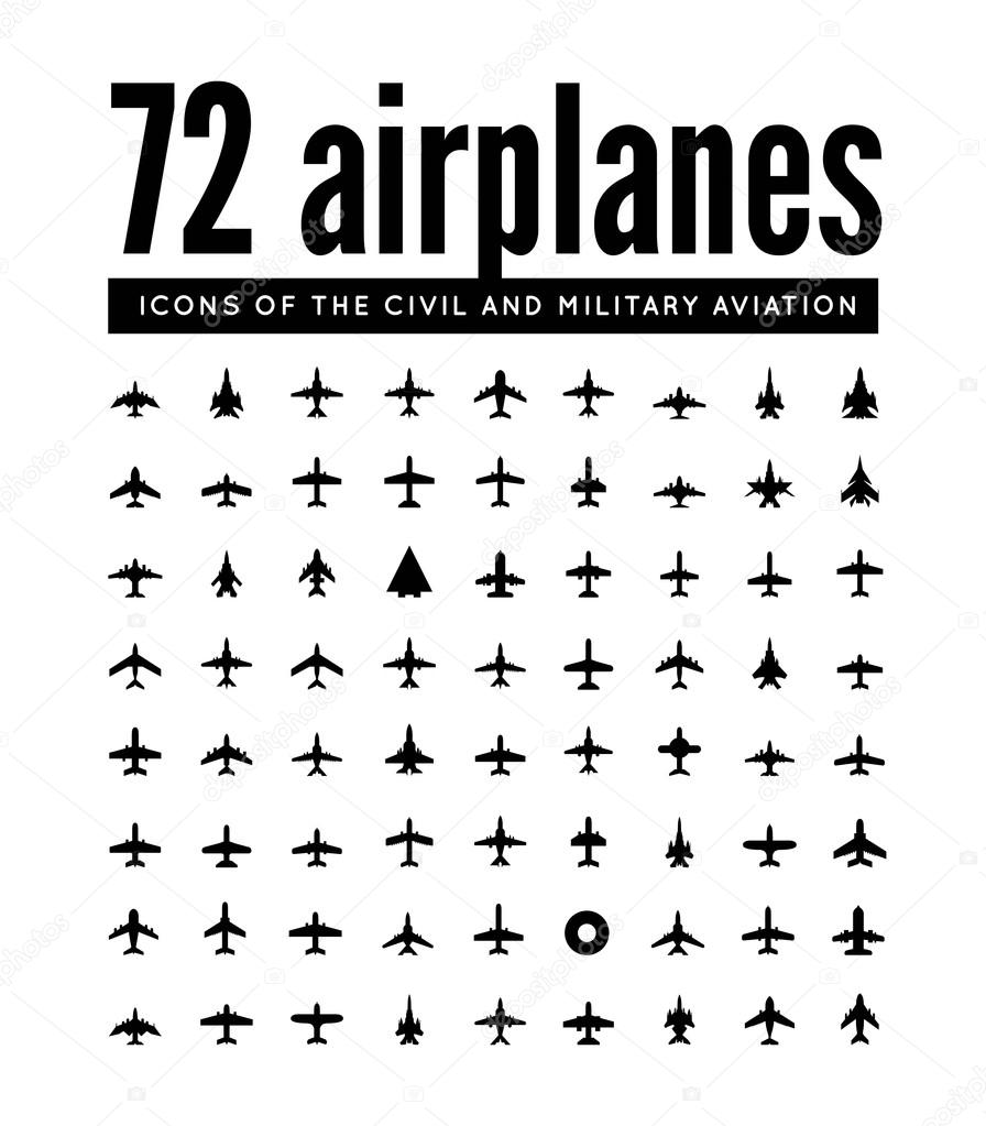 72 vector icons of airplanes