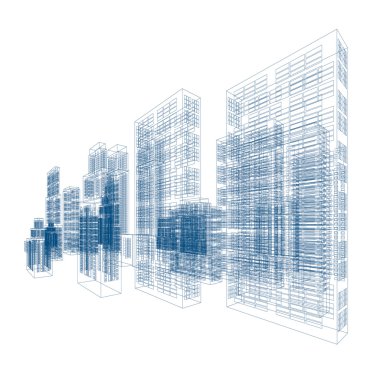 Drawings of skyscrapers and homes. clipart