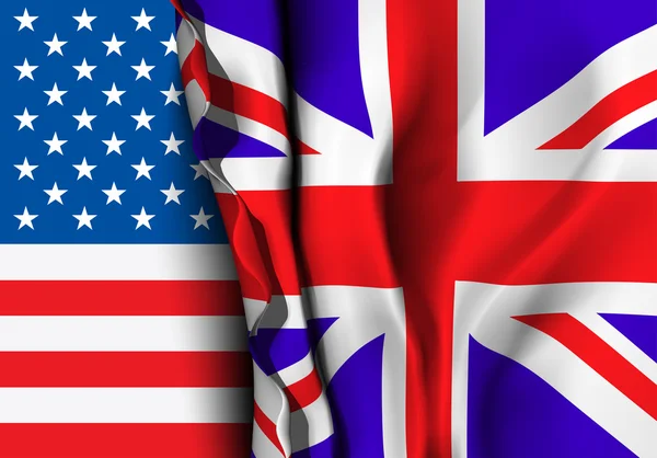 Flagge des Vereinigten Königreichs über der US-Flagge. — Stockvektor