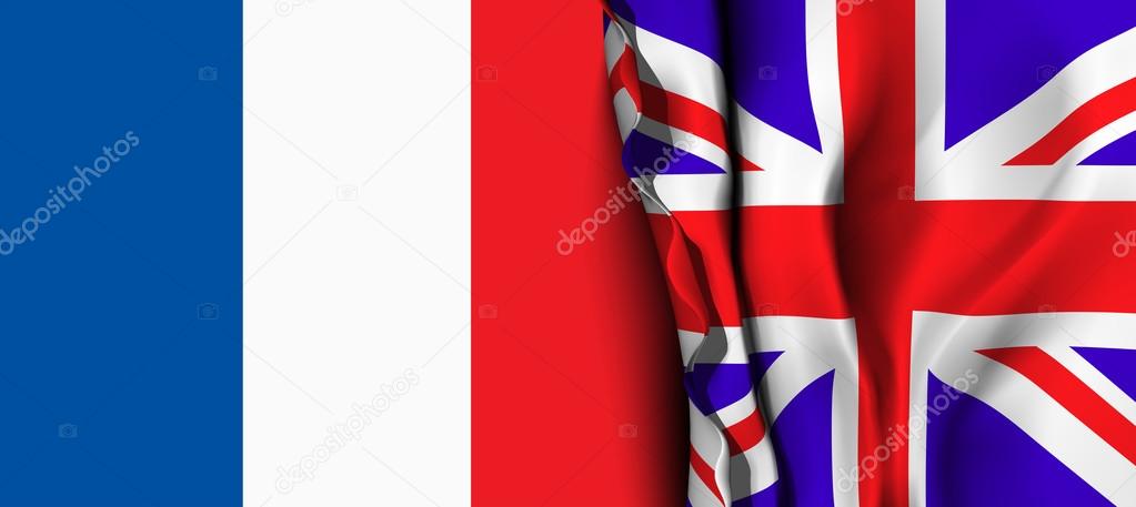 Flag of United Kingdom over the France flag. 