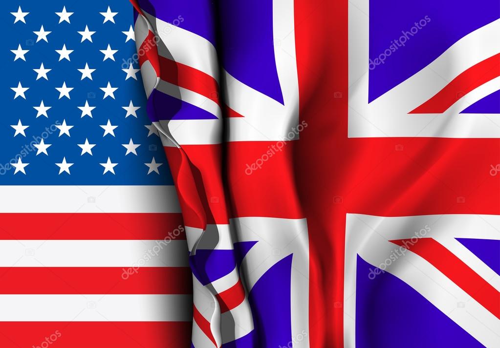 Flag of United Kingdom over the USA flag. 