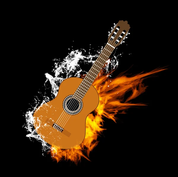 Vector Acoustic Guitar on Fire and Water — Stock Vector