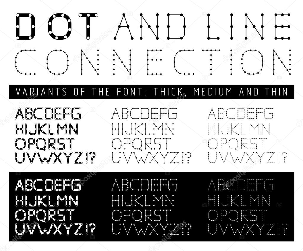 Font with letters composed of lines and points
