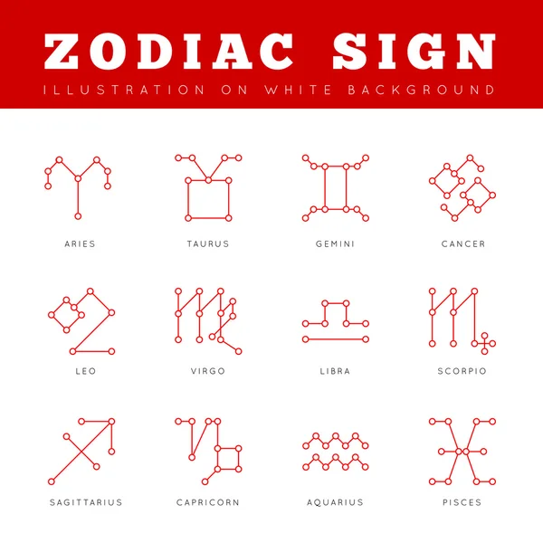 Signos del Zodíaco en forma de líneas, puntos conectados — Vector de stock