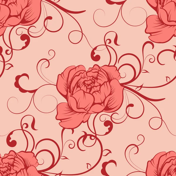 Lujoso patrón de peonía rosa de color sin costura — Vector de stock