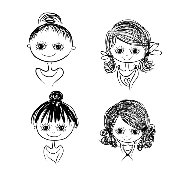 Set schattig meisje tekens, cartoon voor uw ontwerp — Stockvector